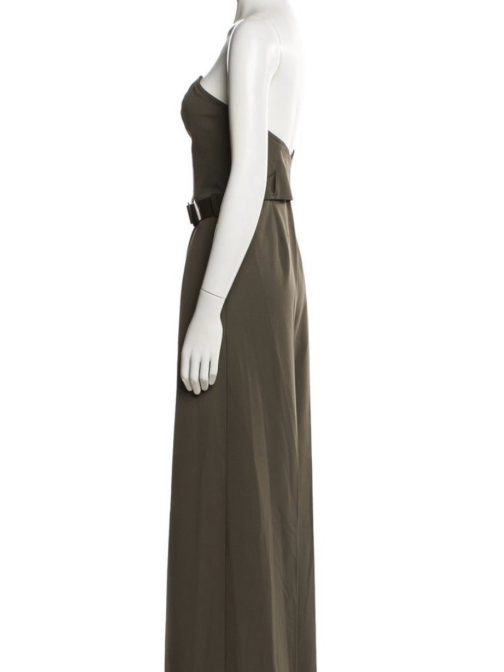 Max Mara Strapless Wide-Leg Jumpsuit with Waist Belt in Olive - Picture 2 of 3